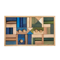 Cool Colored Wooden Block Set with Storage Tray - 54 Pieces