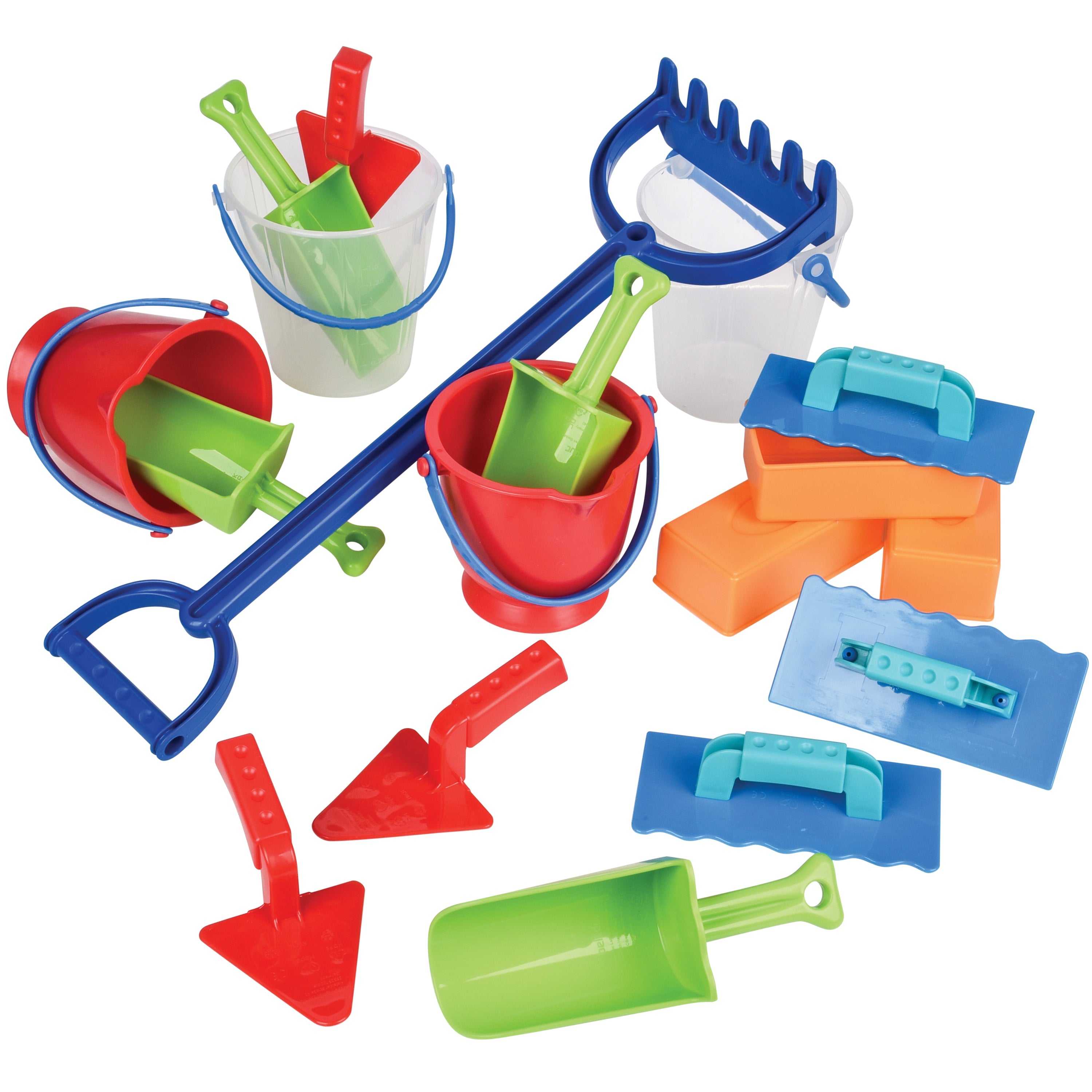 18-Piece Deluxe Sand & Water Play Set | Buckets, Scoops, Spades, Rake & Molds