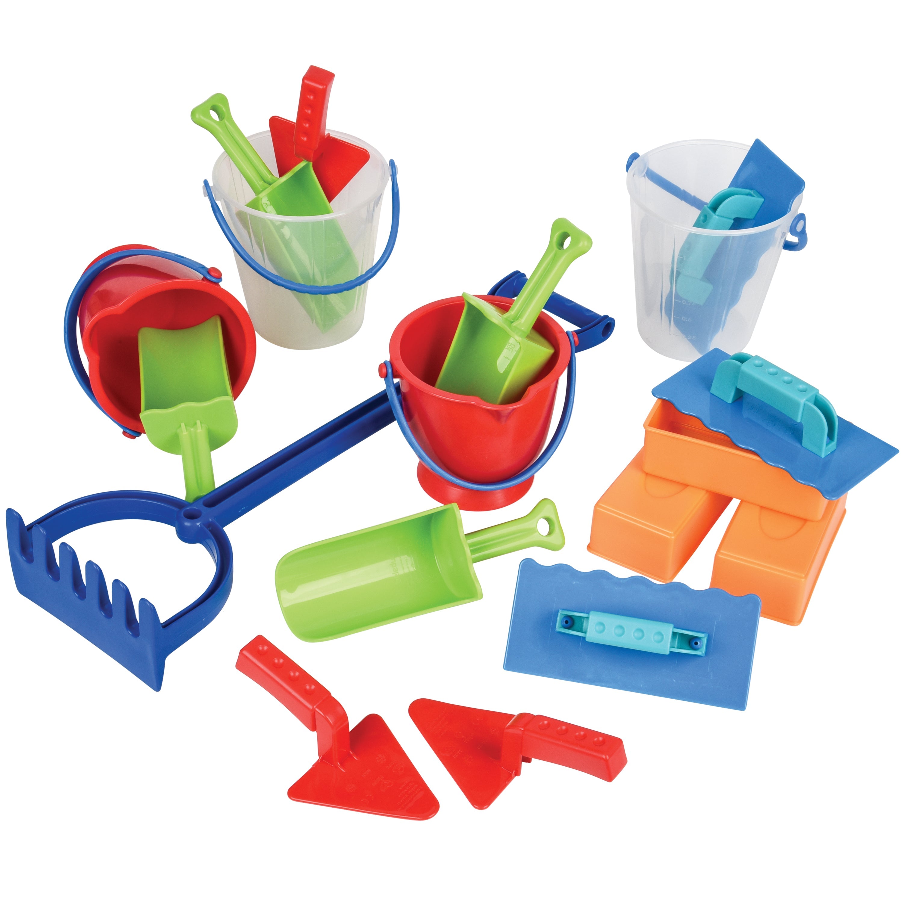 18-Piece Deluxe Sand & Water Play Set | Buckets, Scoops, Spades, Rake & Molds