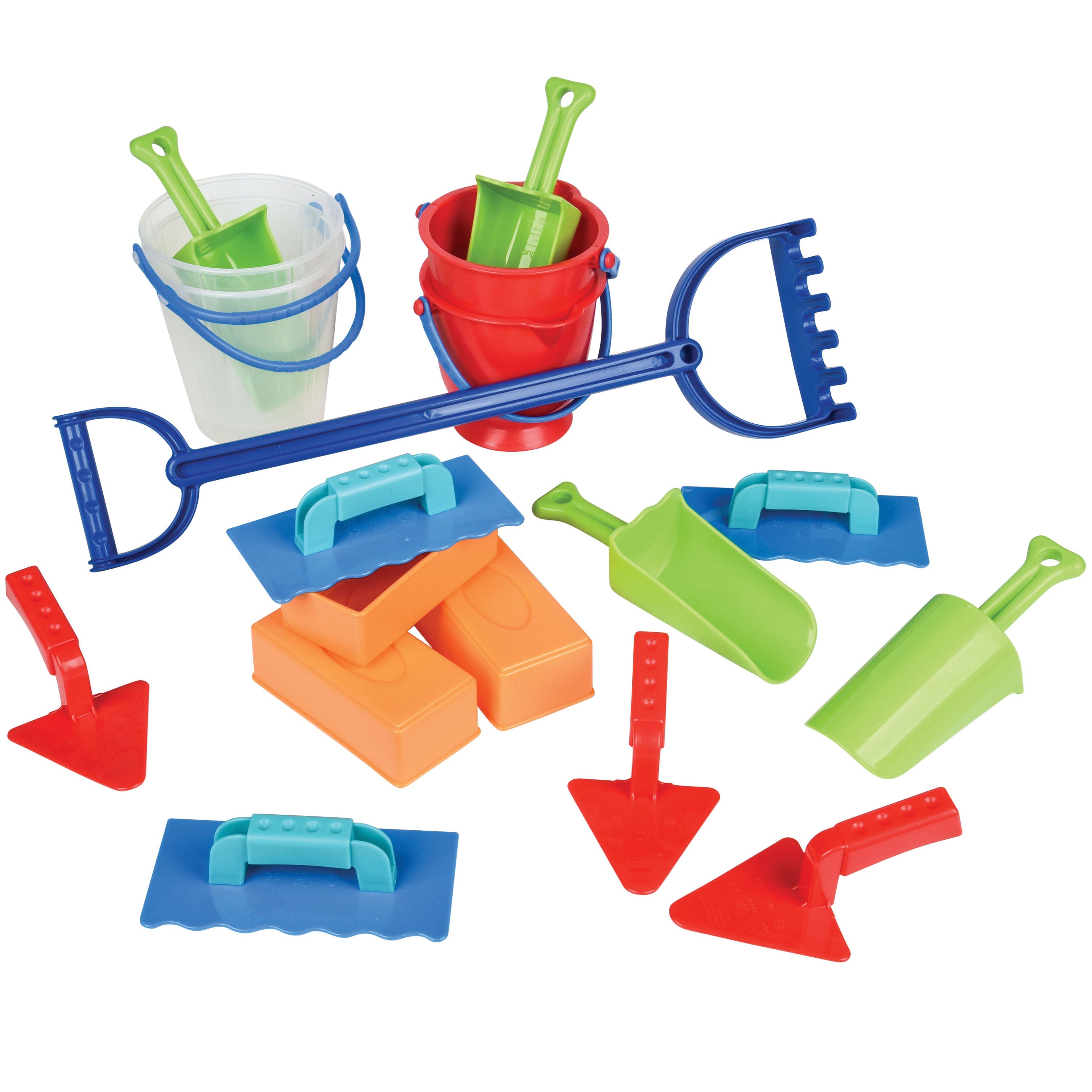 18-Piece Deluxe Sand & Water Play Set | Buckets, Scoops, Spades, Rake & Molds