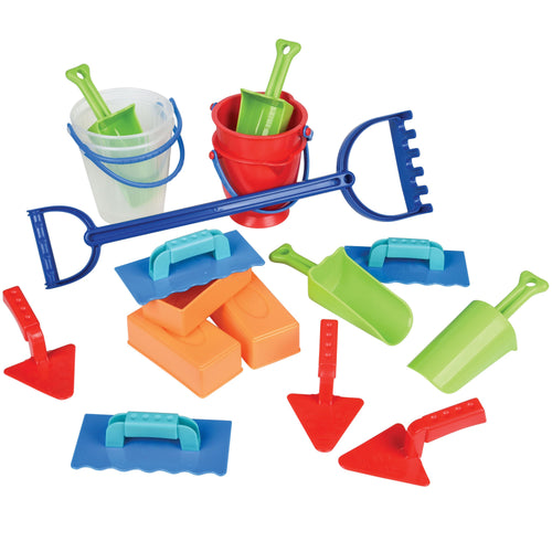 18-Piece Deluxe Sand & Water Play Set | Buckets, Scoops, Spades, Rake & Molds